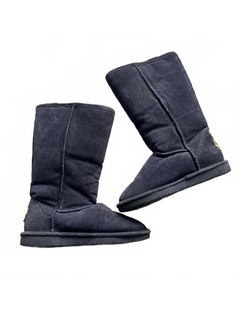 Navy Blue Faux Suede Bearpaw Tall Fleece Lines Boots